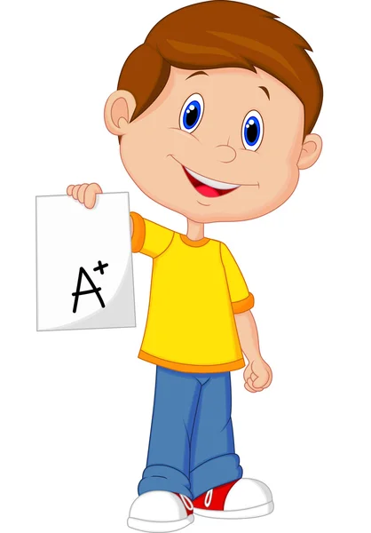 Boy showing A plus grade — Stock Vector