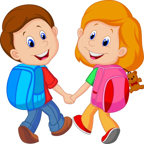 Niños con mochila dibujo sale