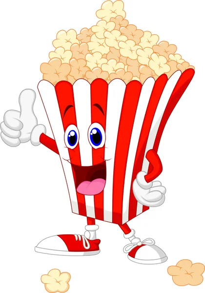 Niedliche Popcorn-Karikatur mit erhobenem Daumen — Stockvektor