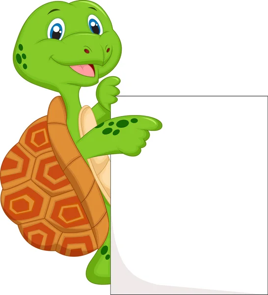 Roztomilá želva kreslená s prázdný znak — Stockový vektor
