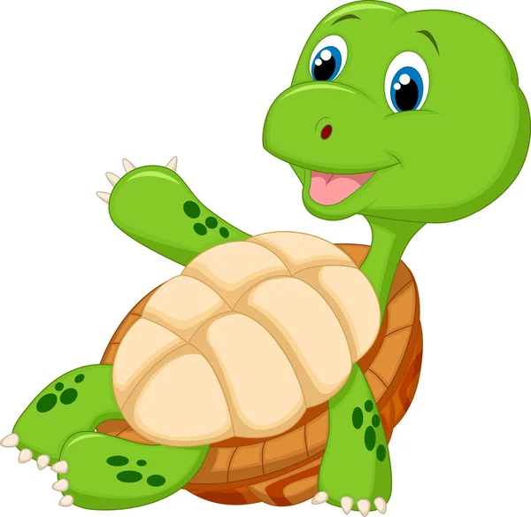 Söta djur sköldpadda cartoon viftande hand — Stock vektor