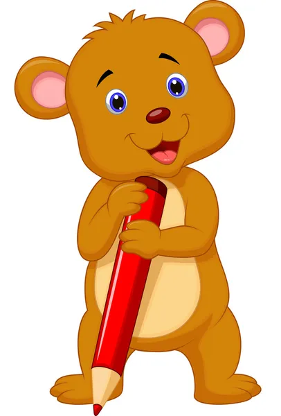 Cute bear cartoon holding red pencil — Stock Vector