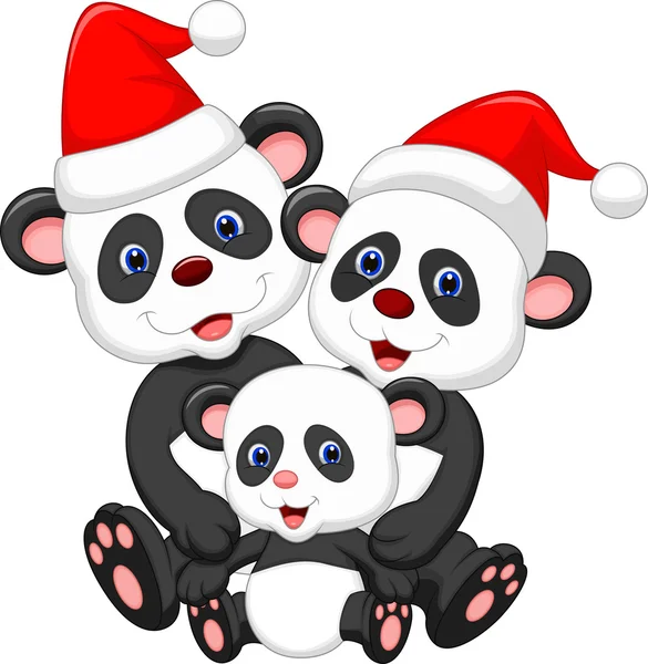 戴着红帽子的快乐熊猫家族 — 图库矢量图片