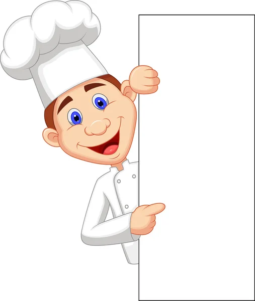 Chef de dibujos animados con signo en blanco — Vector de stock