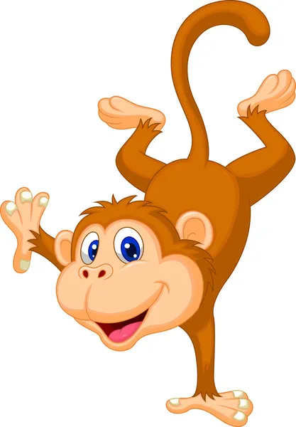 Cute monkey cartoon standing on his hand — Stock Vector