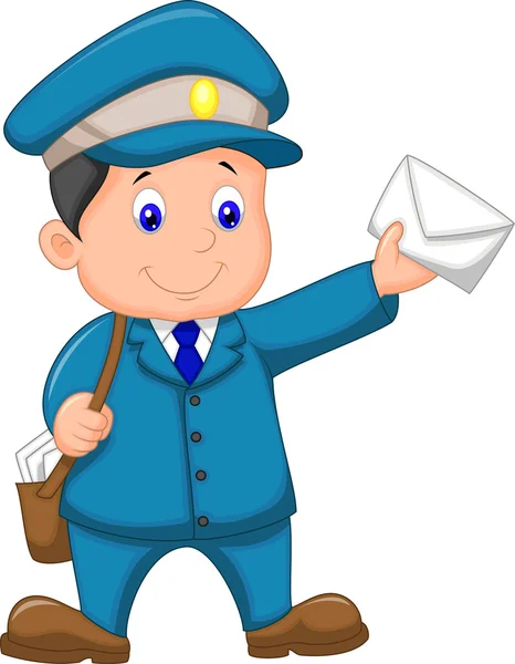 Portador de correo con bolsa y carta — Vector de stock