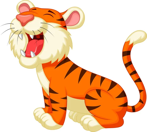 Mignon tigre dessin animé rugissement — Image vectorielle