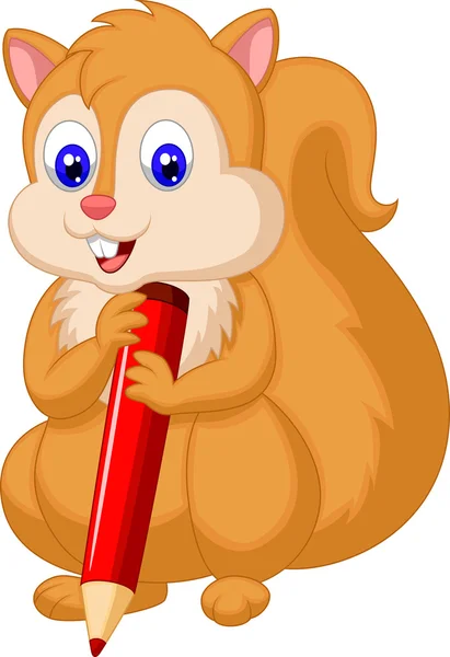 Cute squirrel holding pencil — Stock Vector