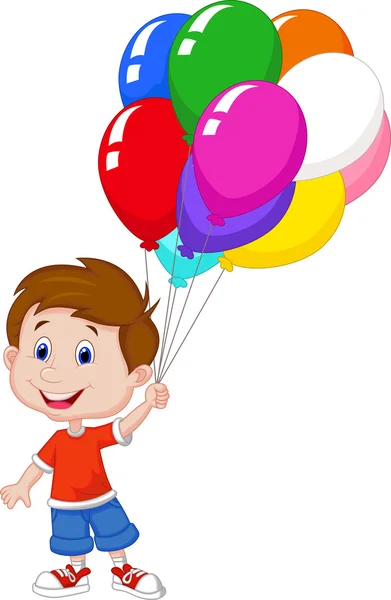 Muchacho de dibujos animados con globos — Vector de stock