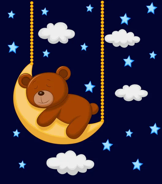 Малыш медведь спит на луне — стоковый вектор
