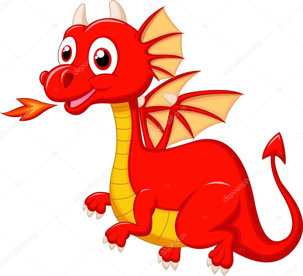 Red dragon cartoon flying
