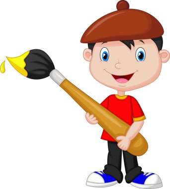 Küçük kız boya fırçasıyla resim yapıyor.