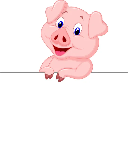 Cute pig cartoon with blank sign — Stock Vector