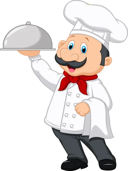 Kartun Chef memegang piring - Stok Vektor