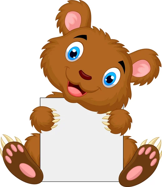 Leuke brown bear cartoon bedrijf leeg teken — Stockvector