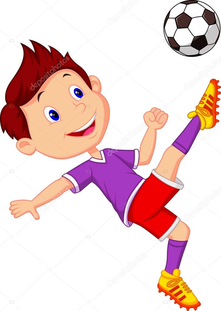 Três menino jogando futebol, criança futebol Cartoon Sport, jogar