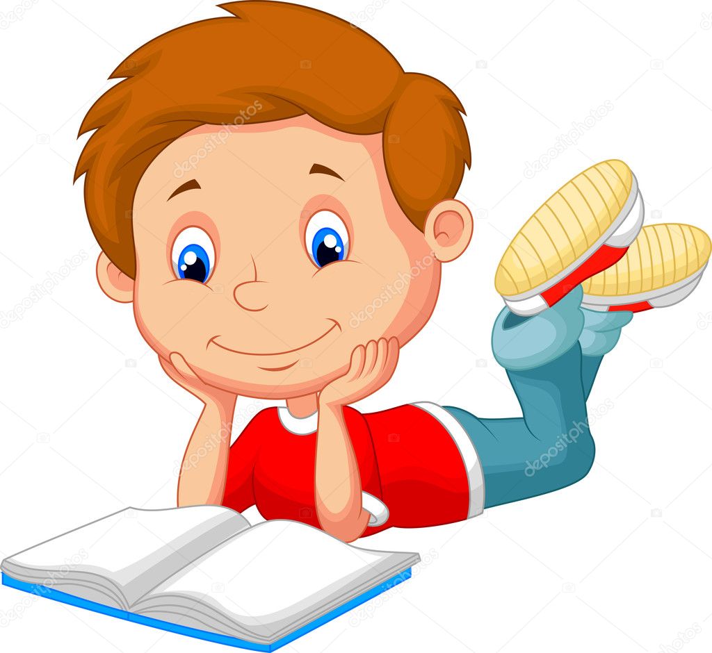 Cartoon boy reading book