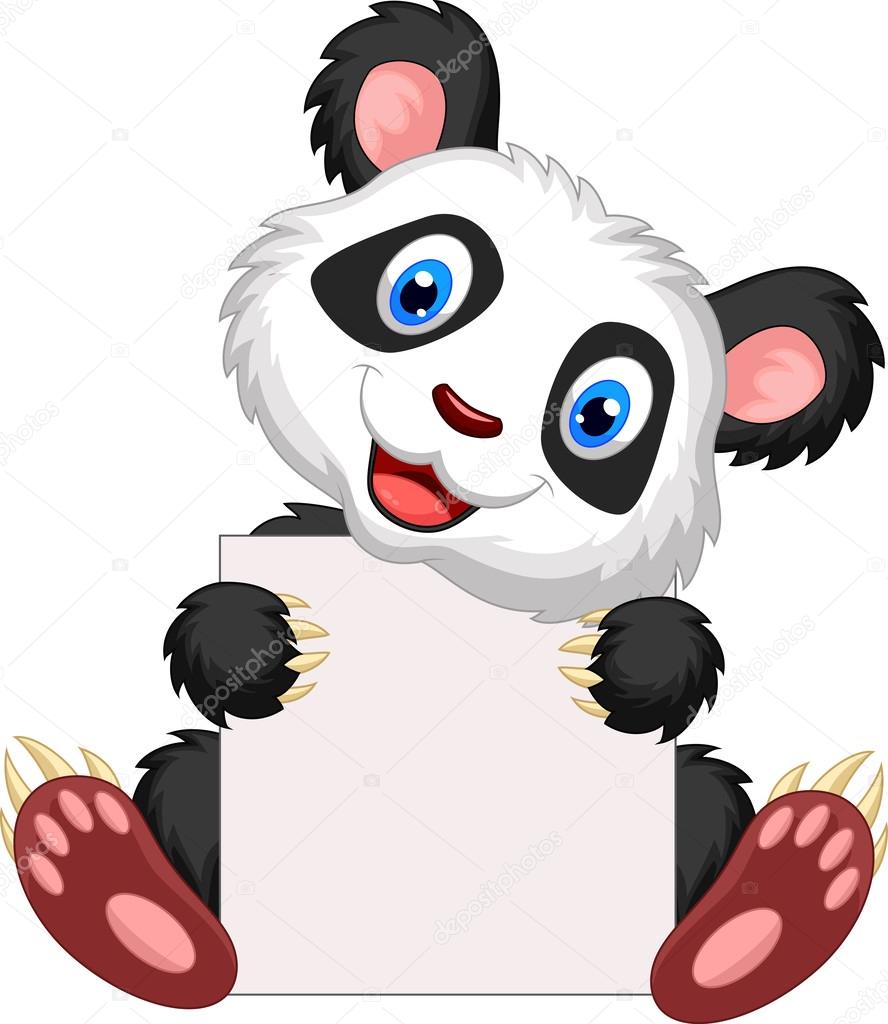 Cute panda cartoon holding blank sign
