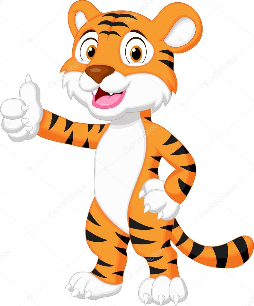 Cute tiger cartoon giving thumb up