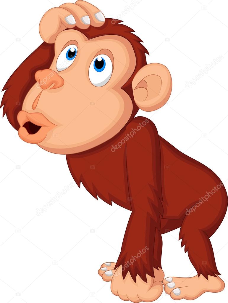 Chimpanzee cartoon thinking — Stock Vector © tigatelu #35749351