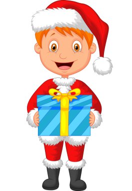 Kırmızı elbise hediye tutan çocuk