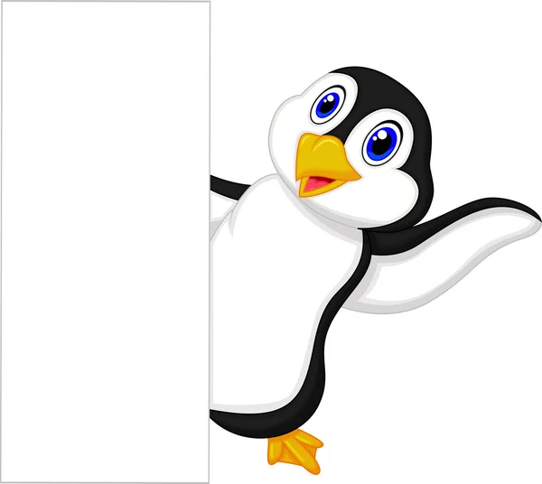 Pingüino con signo en blanco — Vector de stock