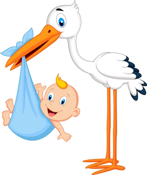 Stork carrying baby — Stock Vector