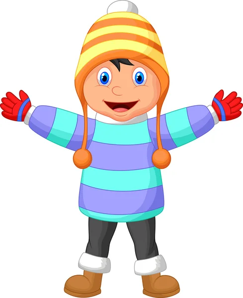 Niño en ropa de invierno saludando — Archivo Imágenes Vectoriales