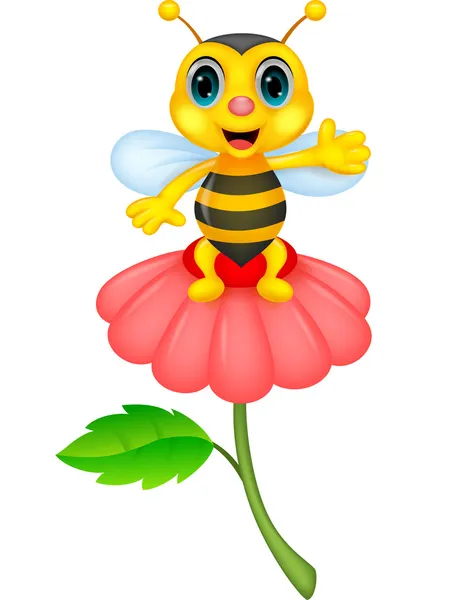 Cute little bee on red flower — Stock Vector