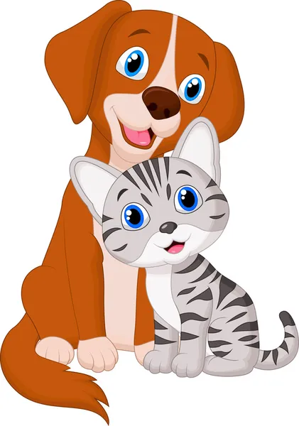 Mignon chien et chat — Image vectorielle