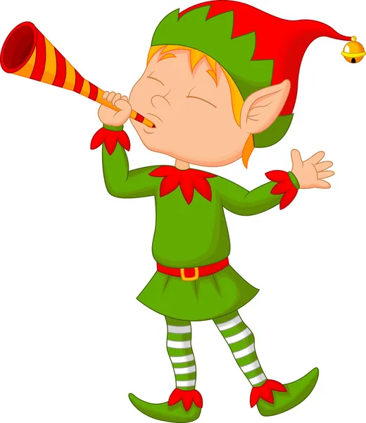 Elf cartoon blowing trumpet — Stock Vector