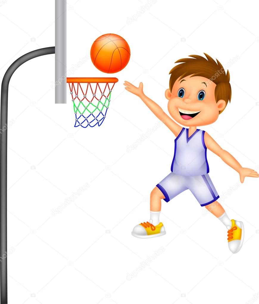 Boy basketball player throws ball in basket Vector Image