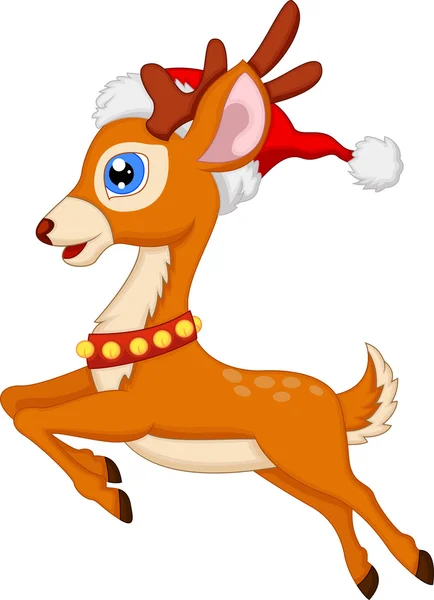 Mignon dessin animé cerf avec chapeau rouge — Image vectorielle
