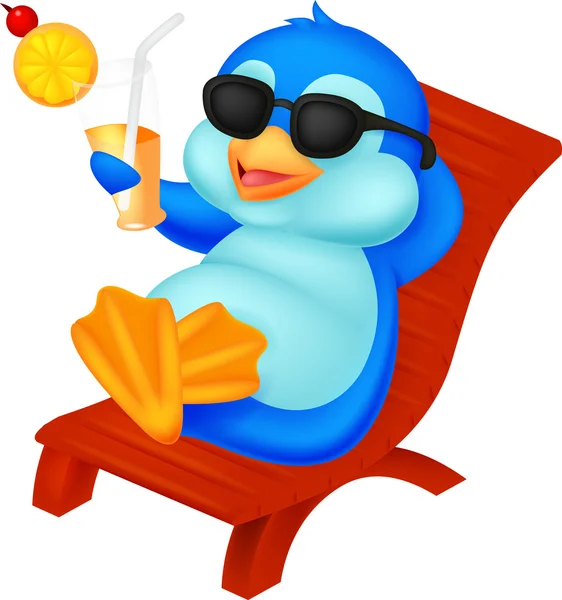 Cute penguin sitting on beach chair — Stock Vector