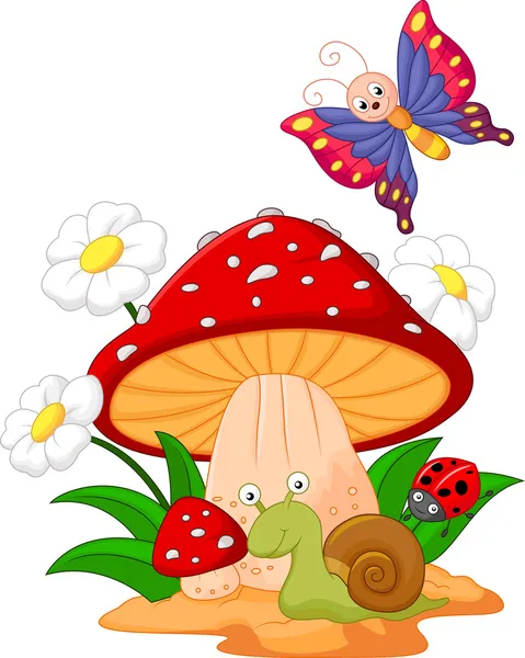 Маленькі тварини під грибами — стоковий вектор