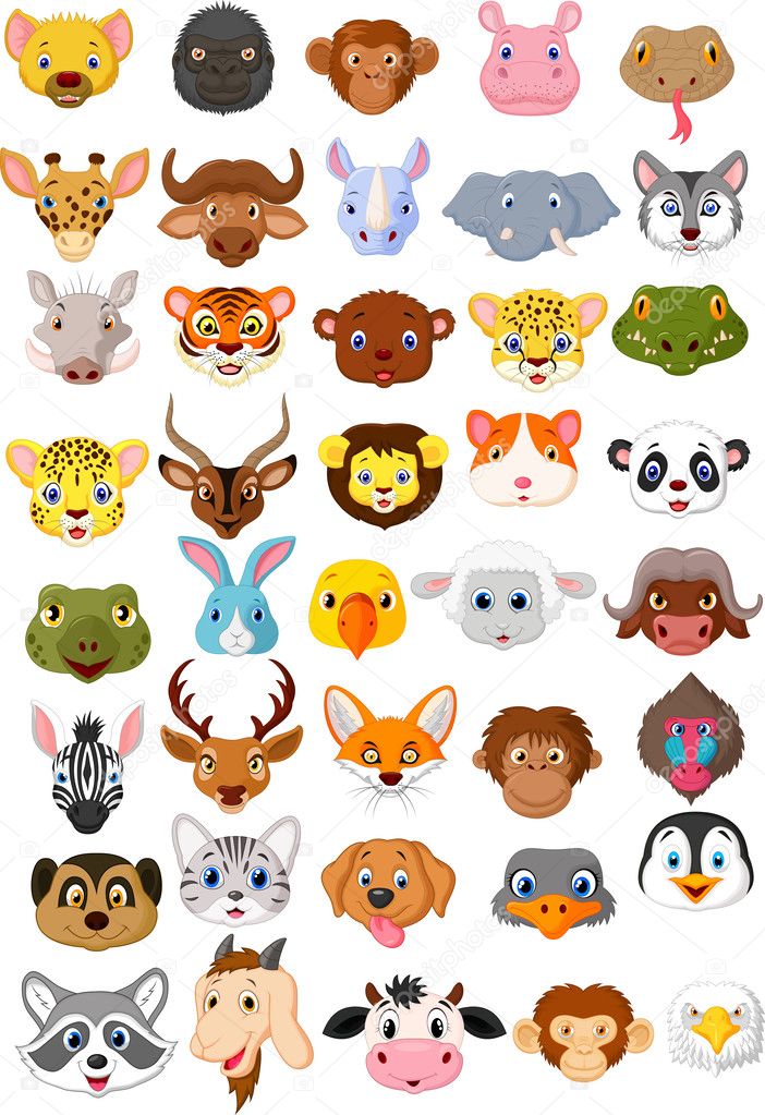 Cartoon animal head collection set