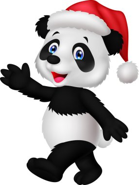 Kırmızı giyen panda sallanan el şapka