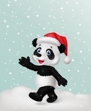 Kırmızı giyen panda sallanan el şapka