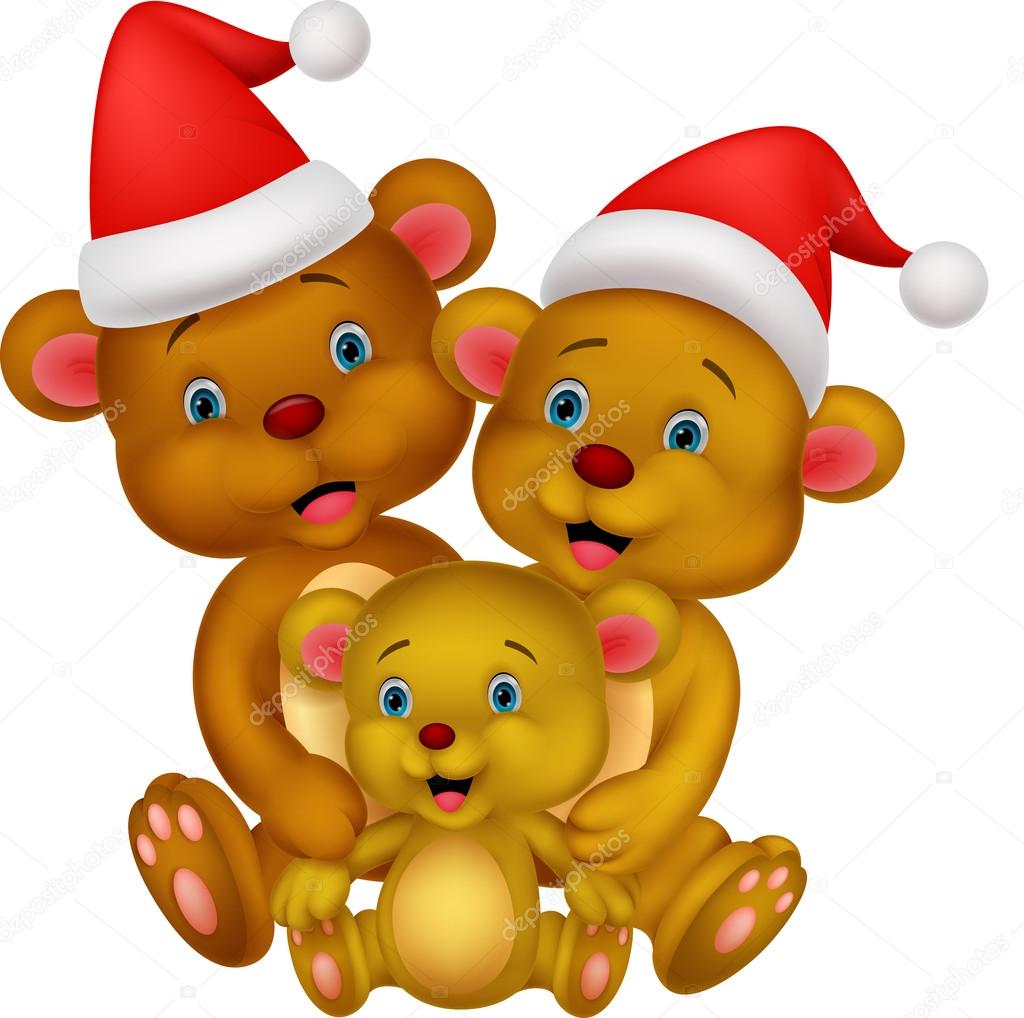 Bear cartoon family wearing red hat