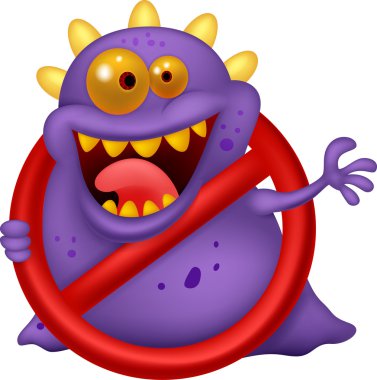 Purple virus in red alert sign clipart