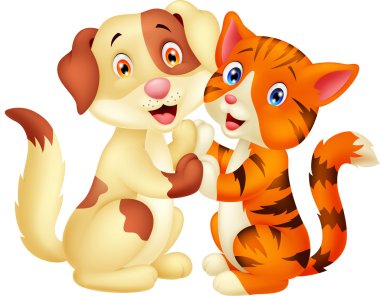 sevimli kedi ve köpek çizgi