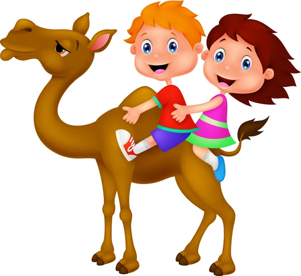 Niño y niña montando camello — Archivo Imágenes Vectoriales