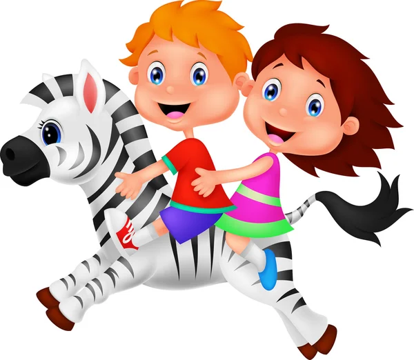 Хлопчик і дівчинка катаються на зебрах — стоковий вектор