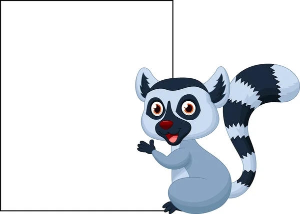 Cute lemur holding blank sign — Stock Vector