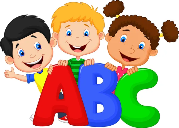 Crianças da escola com cartas ABC —  Vetores de Stock