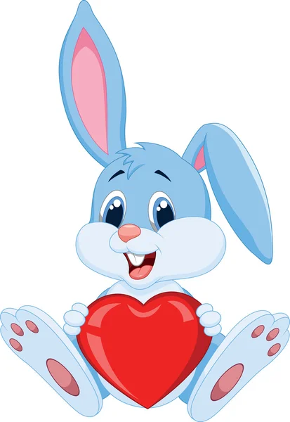 Mignon lapin tenant coeur rouge — Image vectorielle