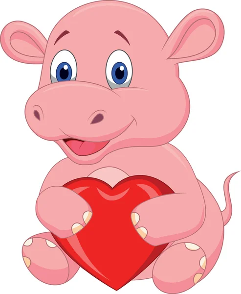 Hipopotam kreskówka gospodarstwie czerwone serce — Wektor stockowy
