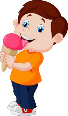Boy licking ice cream clipart