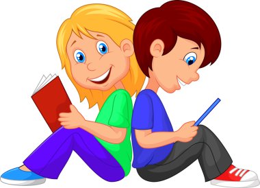 Oğlan ve kız kitap okuyor.