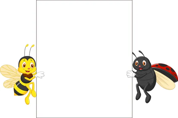 Caricatura de insectos sosteniendo signo en blanco — Archivo Imágenes Vectoriales